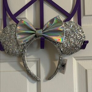 Disney Parks Silver Sequin Holographic Minnie Mouse Ears